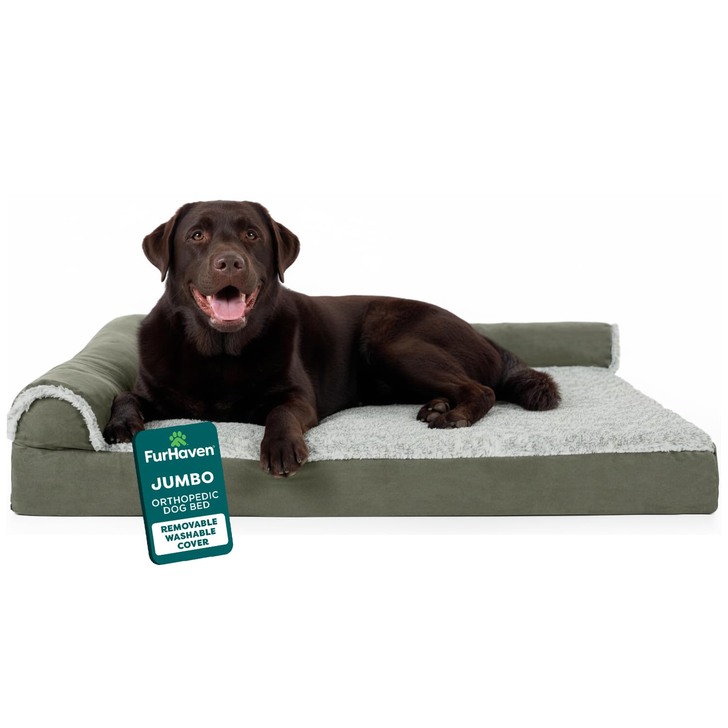 FurHaven orthopedic bed for large dogs with plush faux fur surface for calming rest.