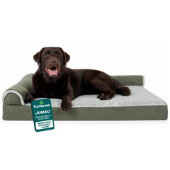 FurHaven orthopedic bed for large dogs with plush faux fur surface for calming rest.