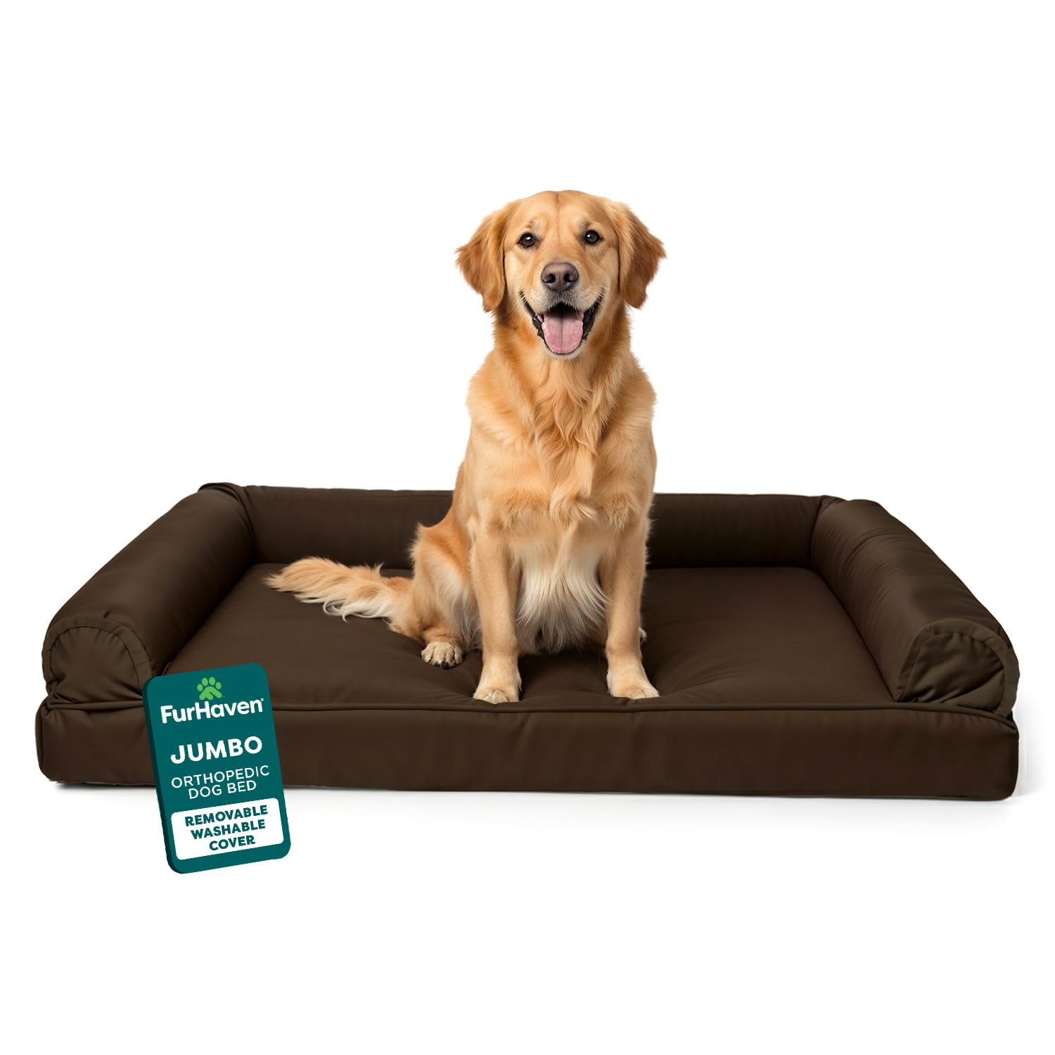 Furhaven orthopedic dog bed in espresso with jumbo size for secure lounging and support.