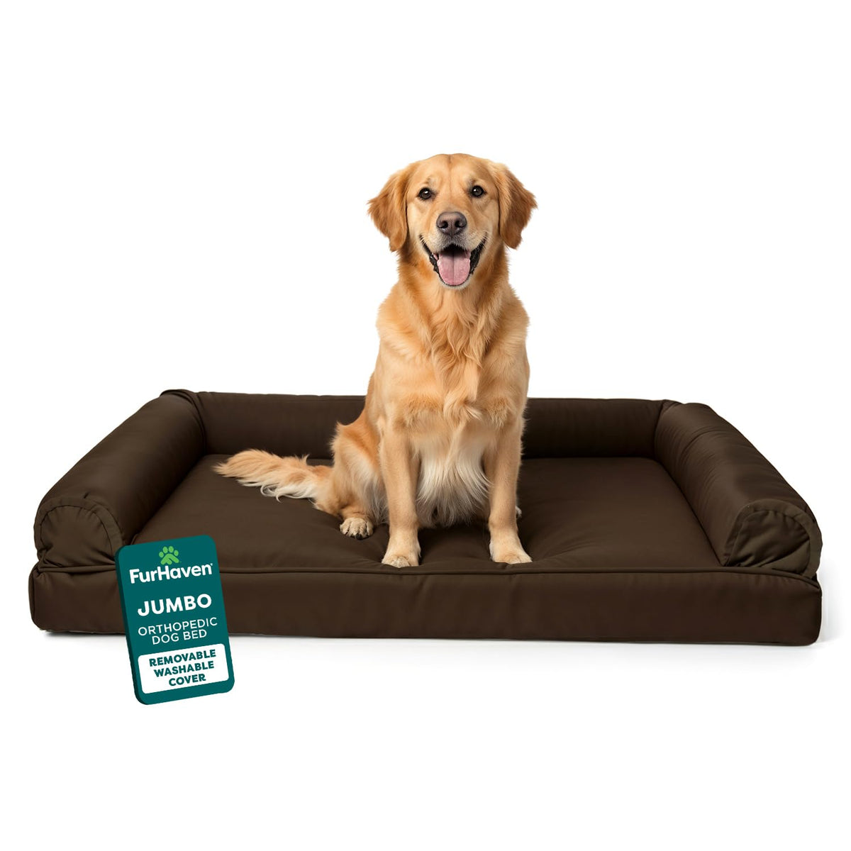 Furhaven orthopedic dog bed in espresso with jumbo size for secure lounging and support.