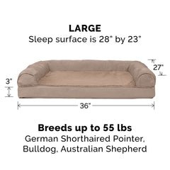 Furhaven orthopedic bed large bolsters closeup showing neck and joint support.
