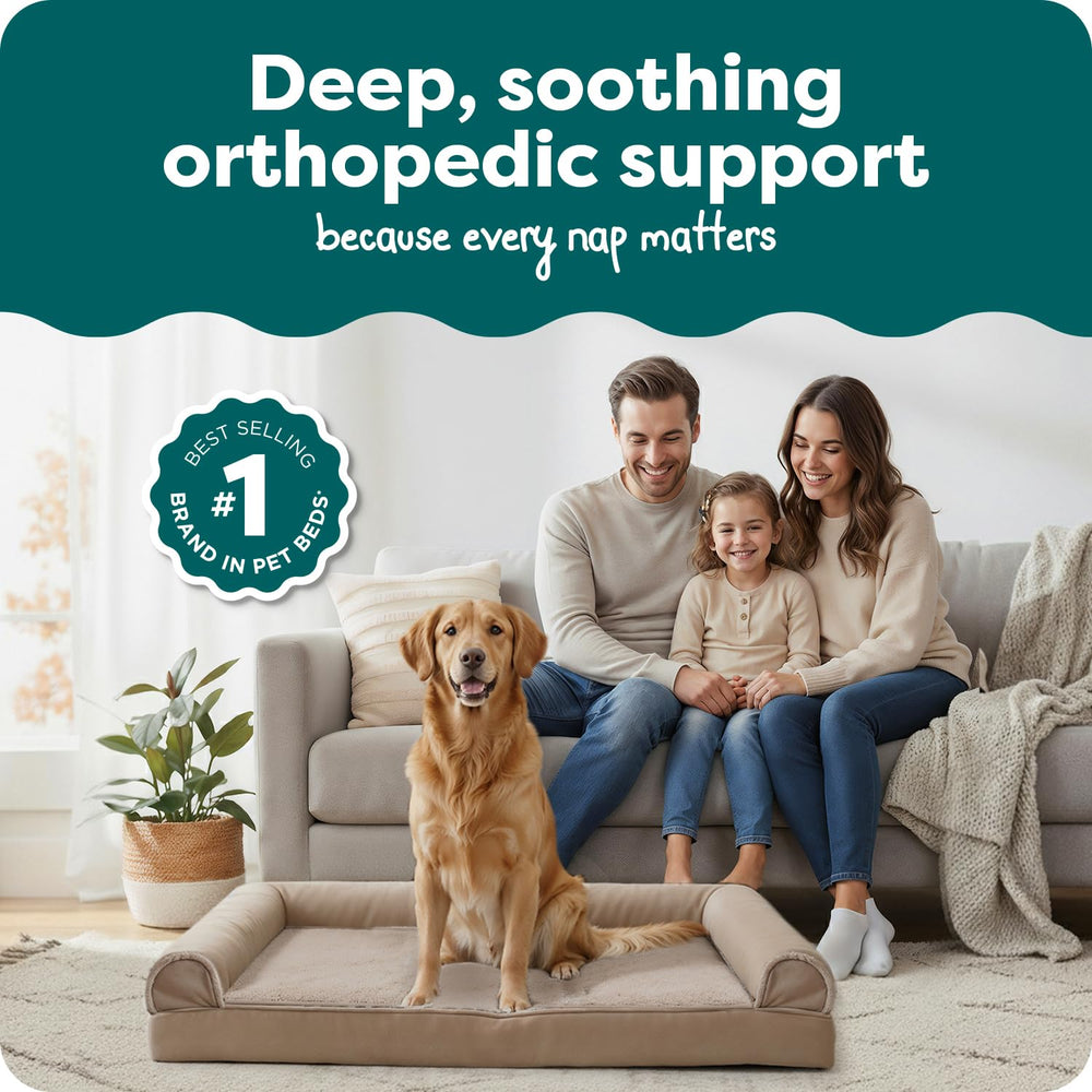 Furhaven orthopedic bed with removable cover for easy machine washing.