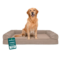 Furhaven orthopedic dog bed in woodsmoke jumbo size provides sturdy joint support.