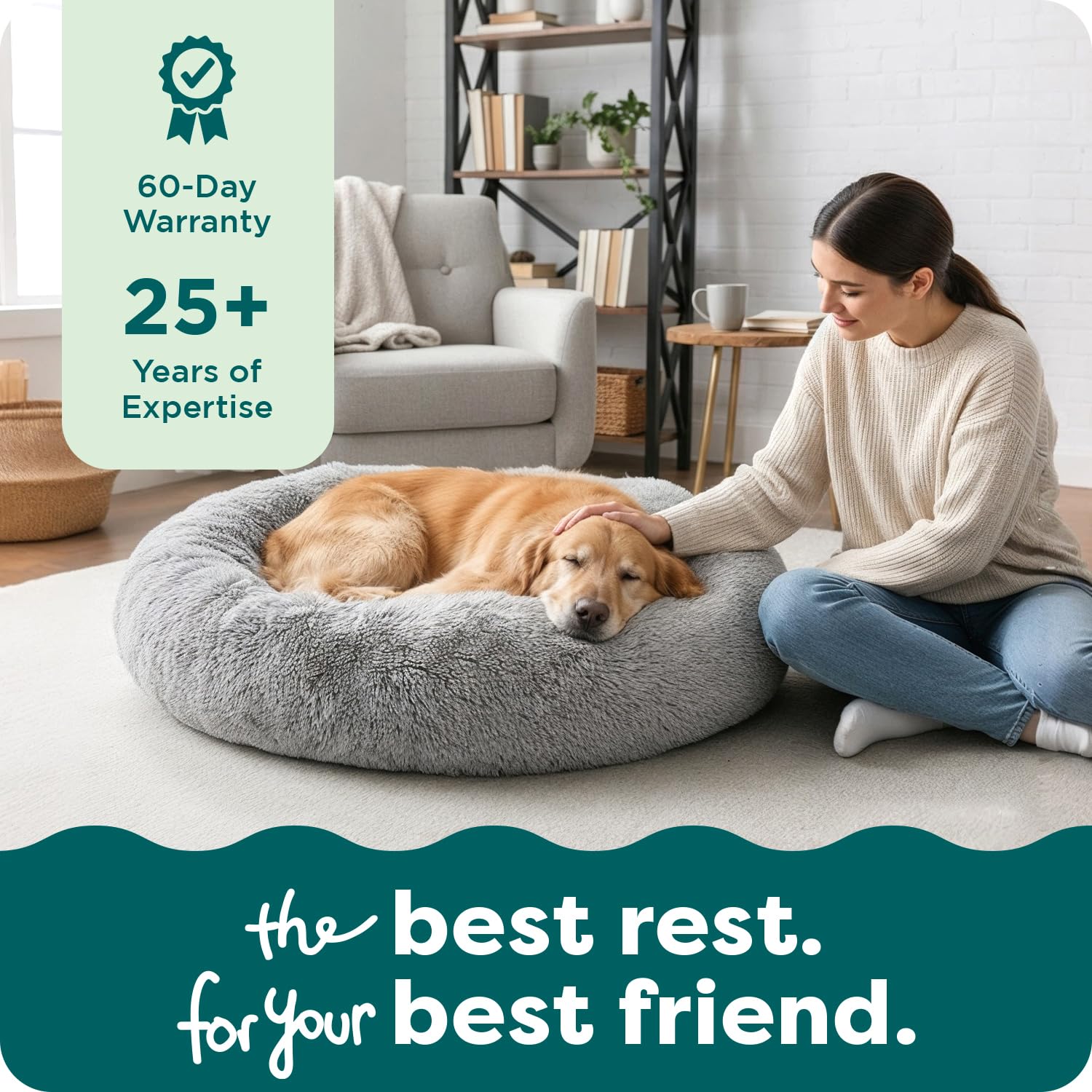 Pet-safe materials highlight the FurHaven gray donut bed.