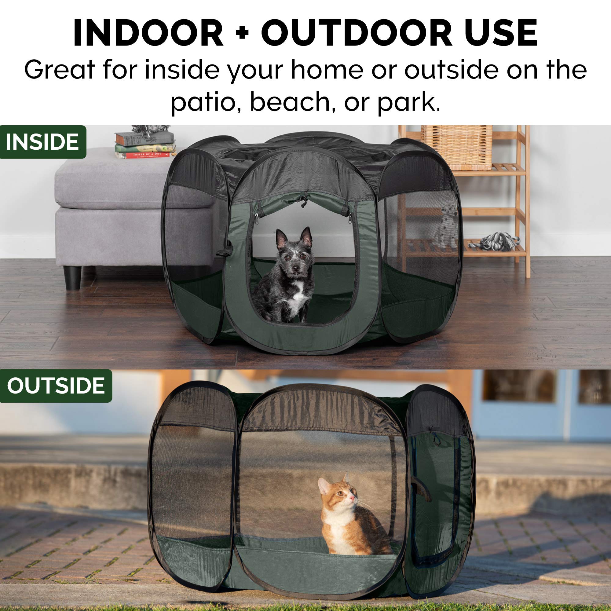 Furhaven playpen foldable design with carry bag for portable travel.
