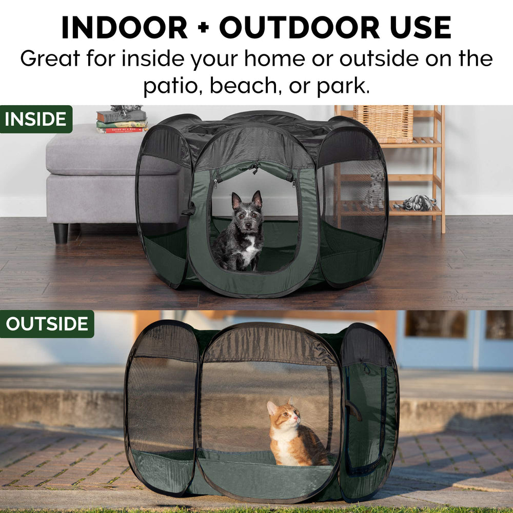 Furhaven playpen foldable design with carry bag for portable travel.