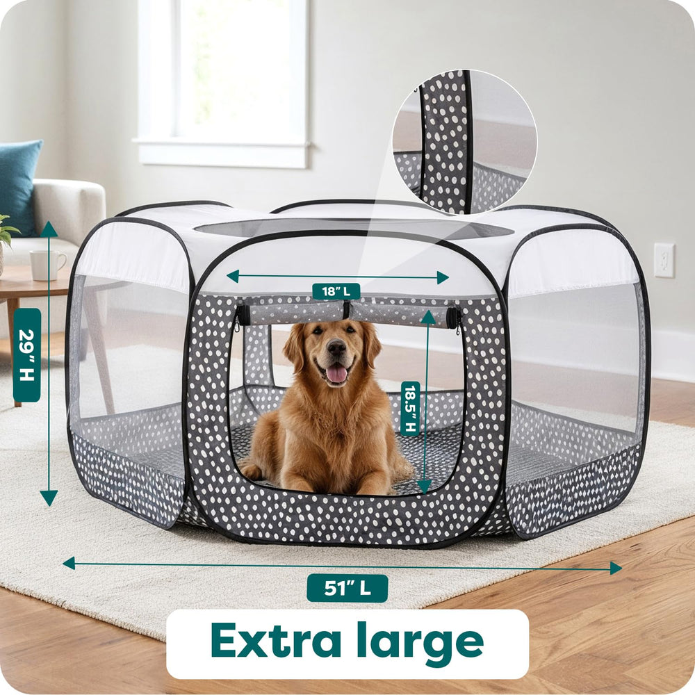 FurHaven foldable playpen folds into a lightweight carry bag for travel.