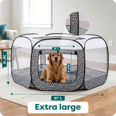 FurHaven foldable playpen folds into a lightweight carry bag for travel.