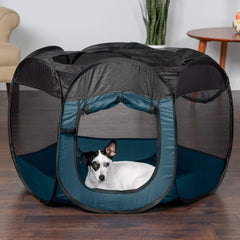 Furhaven Sailor Blue playpen with removable top for versatility.