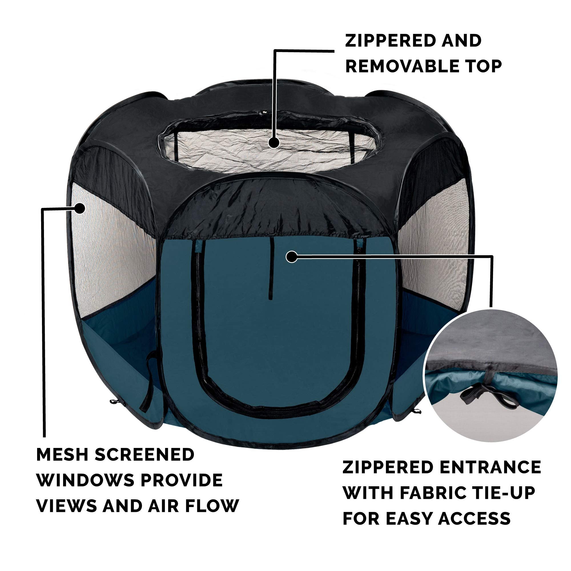 Furhaven Sailor Blue playpen with zippered entrance for easy access.