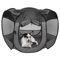Furhaven portable playpen front view for relaxed pets