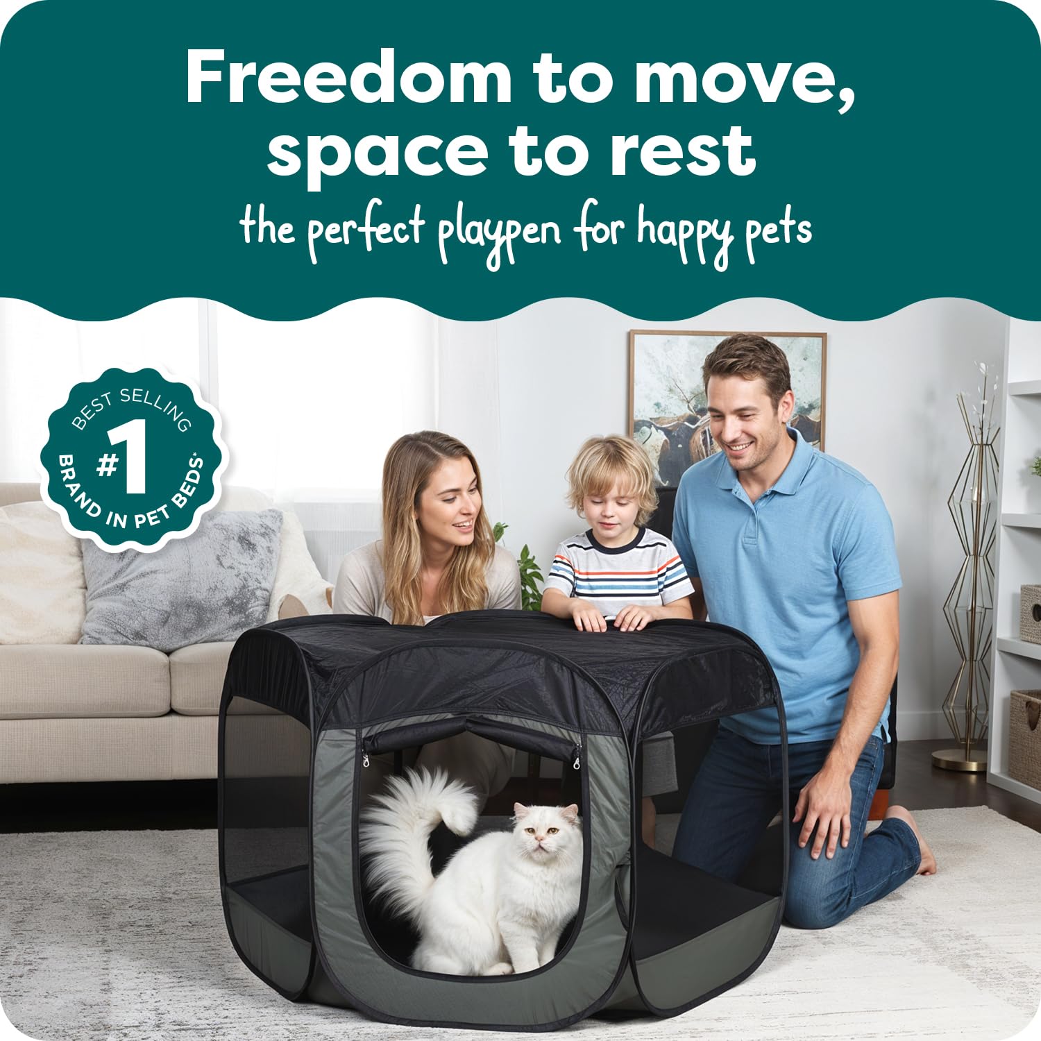 FurHaven playpen with large 47x40x30 inches footprint for spacious play.