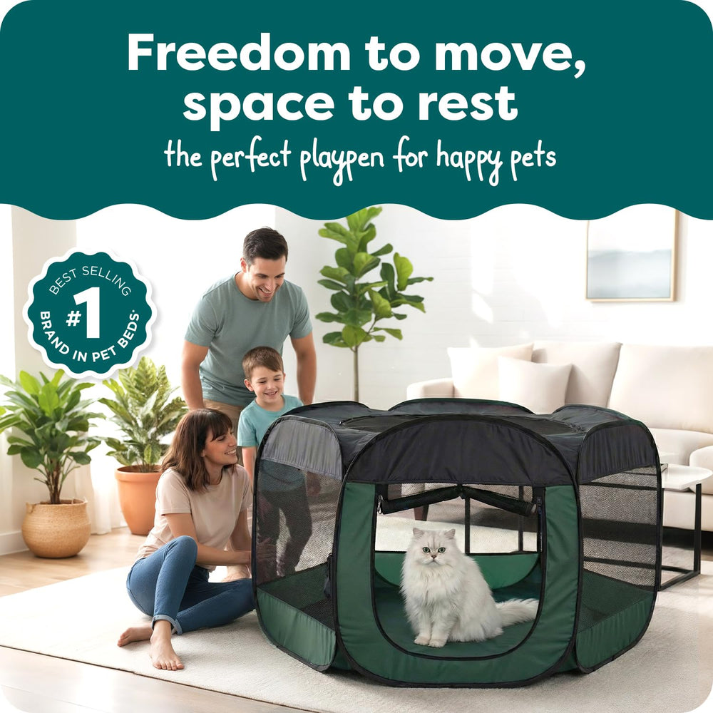 FurHaven portable playpen with mesh walls 360° view for airflow and visibility.