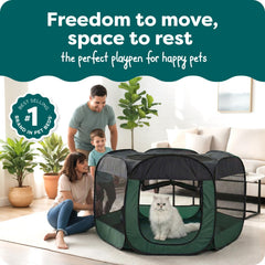 FurHaven portable playpen with mesh walls 360° view for airflow and visibility.