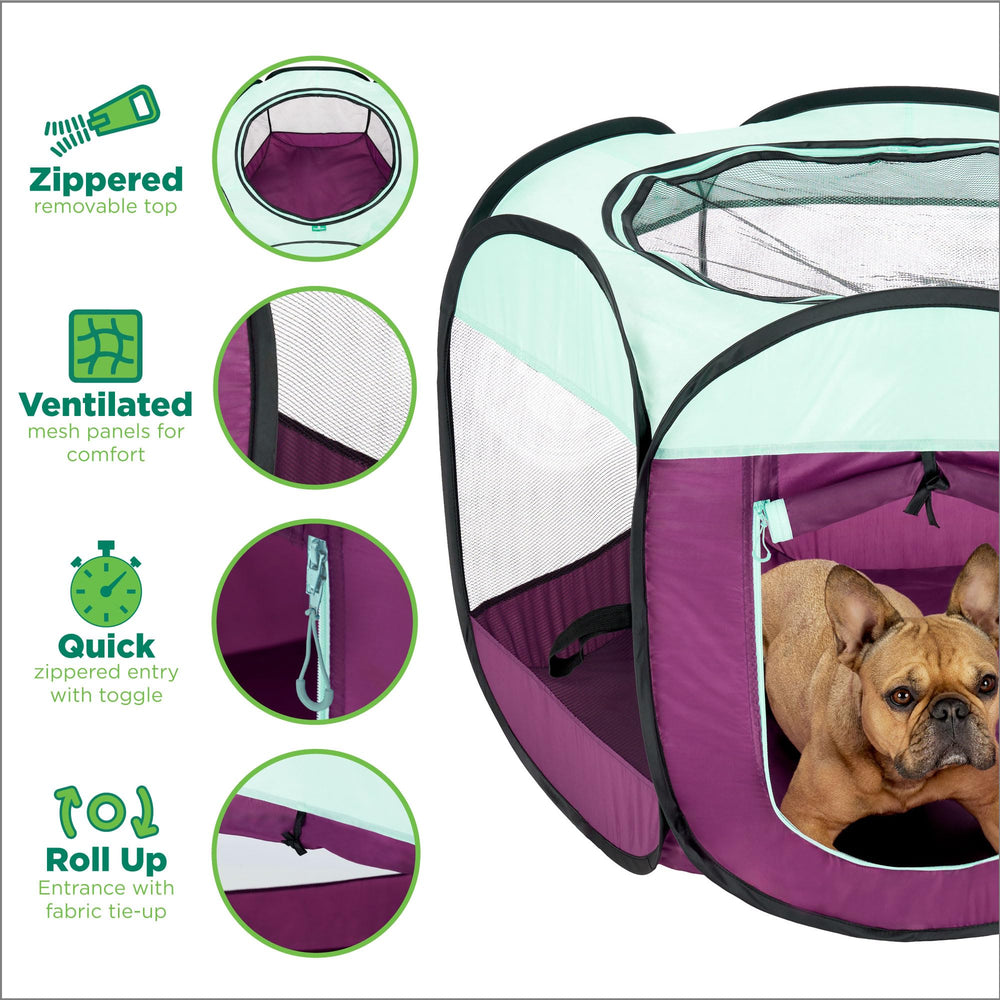 Furhaven playpen removable top provides quick access and ventilation.