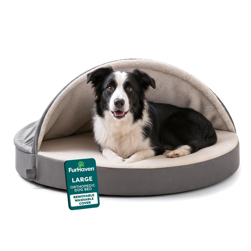 FurHaven round orthopedic bed cover with zipper for easy cleaning and quick maintenance.