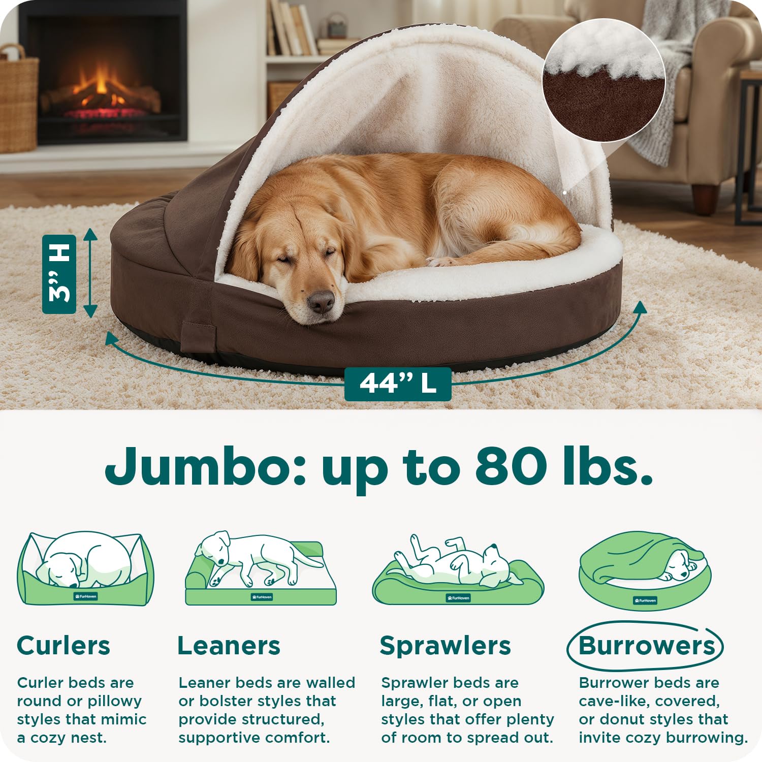 Close-up of plush sherpa interior for soft, inviting snuggling