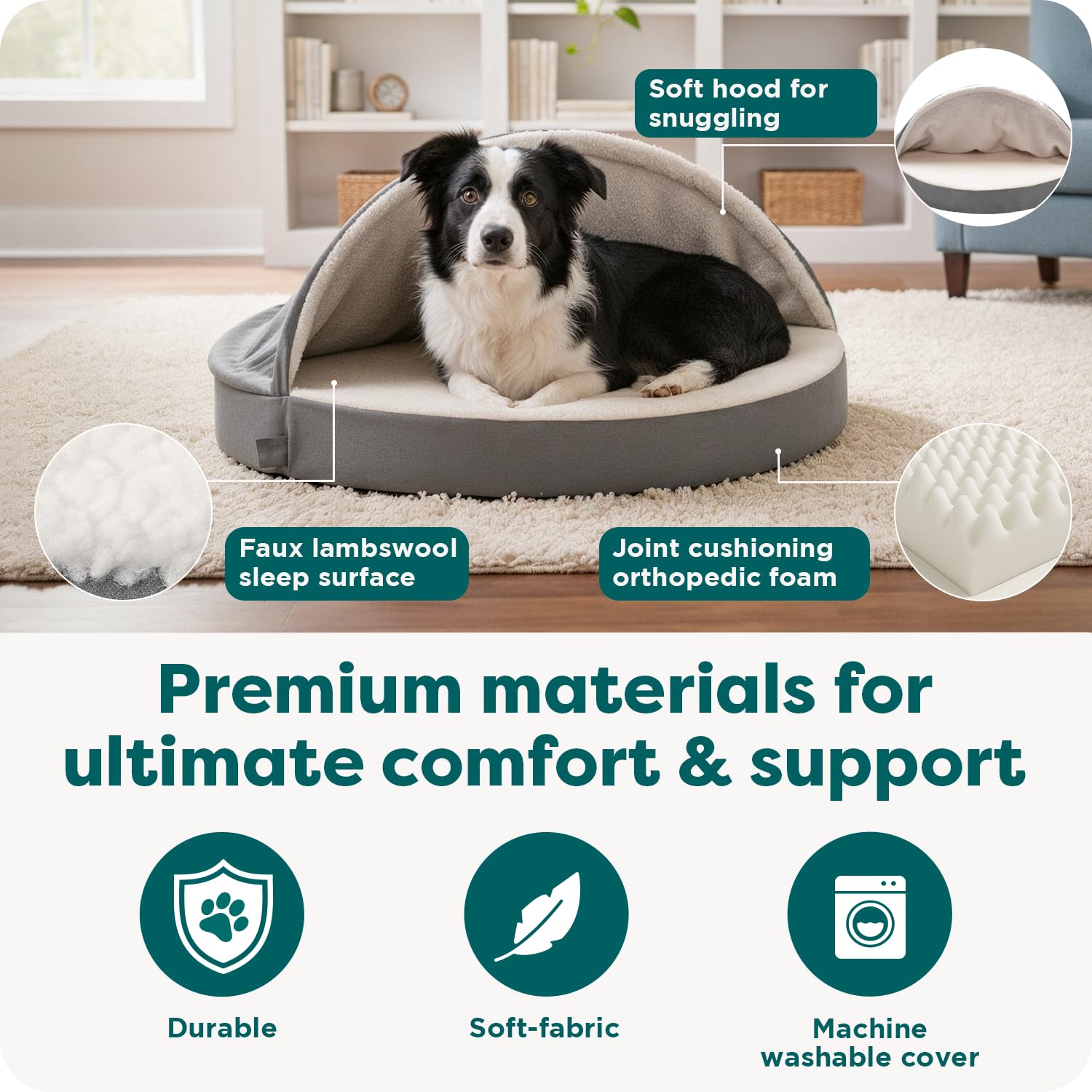 FurHaven sherpa interior and suede exterior offer soft, nose-friendly comfort.