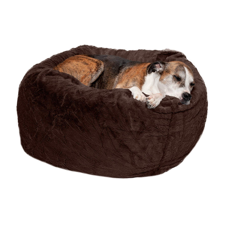 Furhaven Soft & Cozy Dog Bed Espresso Large, plush fur for relaxing naps