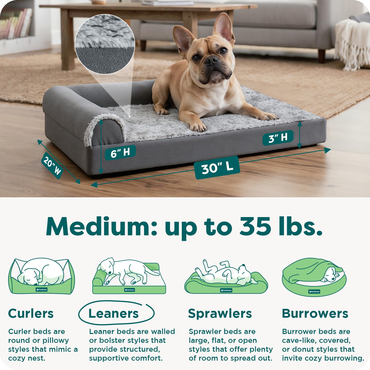 FurHaven solid orthopedic foam base delivers durable support for daily cuddles and naps.
