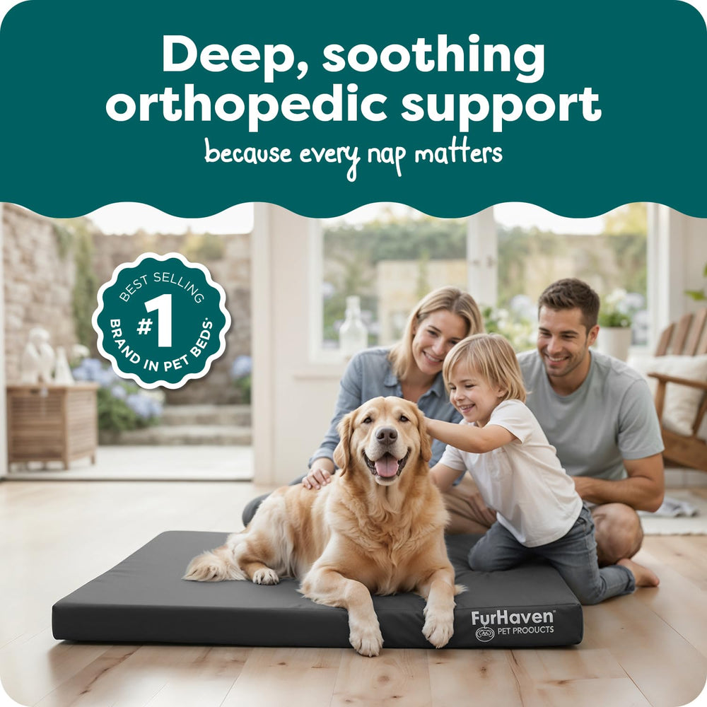 Stone gray Furhaven orthopedic bed base with non-slip underside