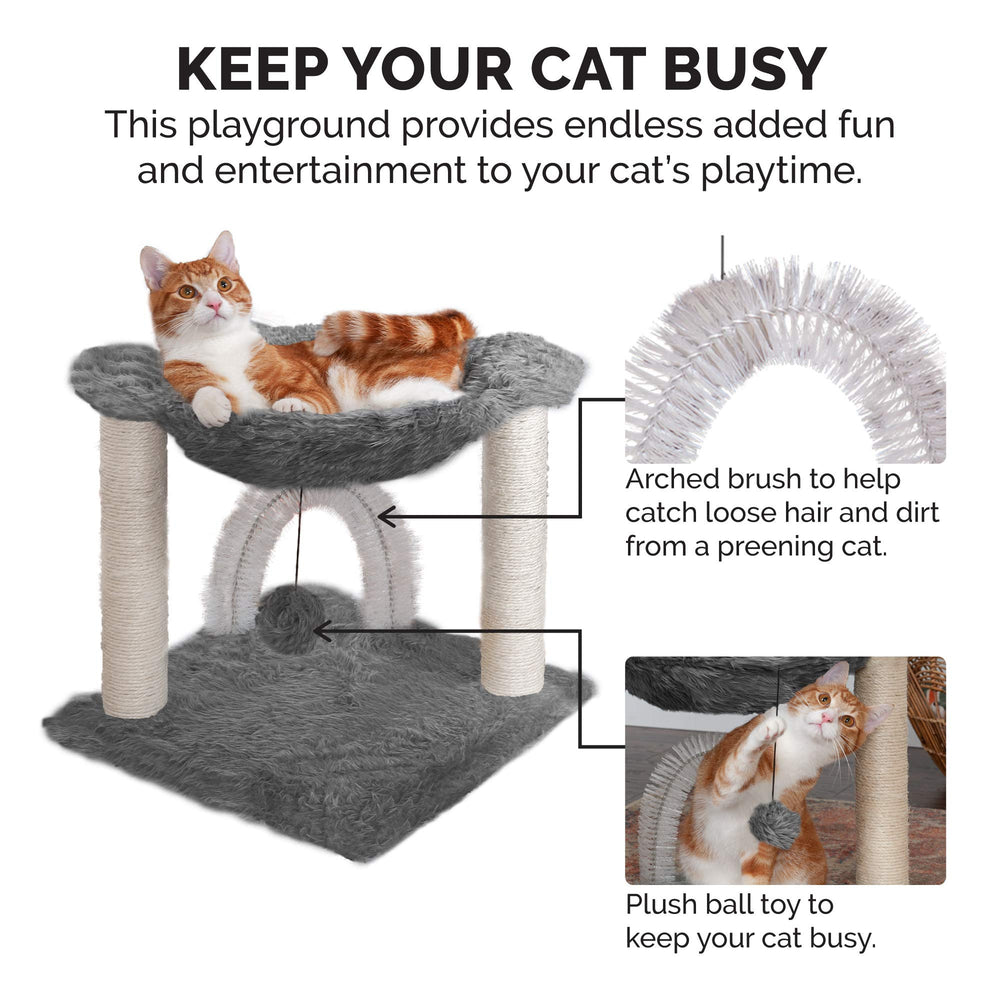 Furhaven Tiger Tough Hammock Playground featuring a hanging plush ball toy for play.