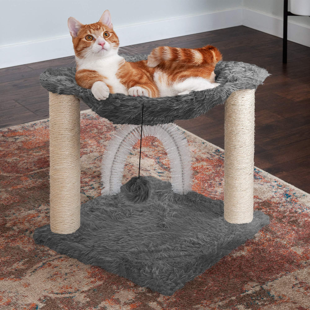Furhaven Tiger Tough Hammock Playground with self-grooming brush for fur care and cleaning.