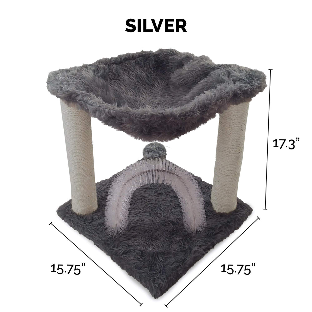 Furhaven Tiger Tough Hammock Playground highlighting sisal scratching posts for claws.
