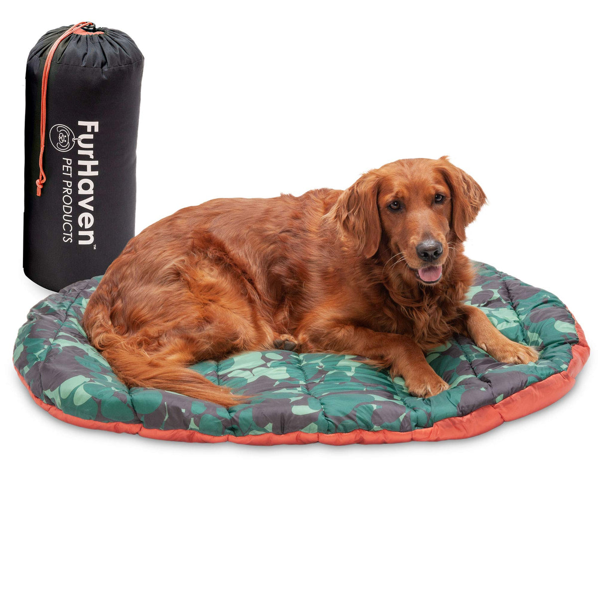 Furhaven Trail Pup Travel Bed in open layout offers roomy comfort for large dogs.