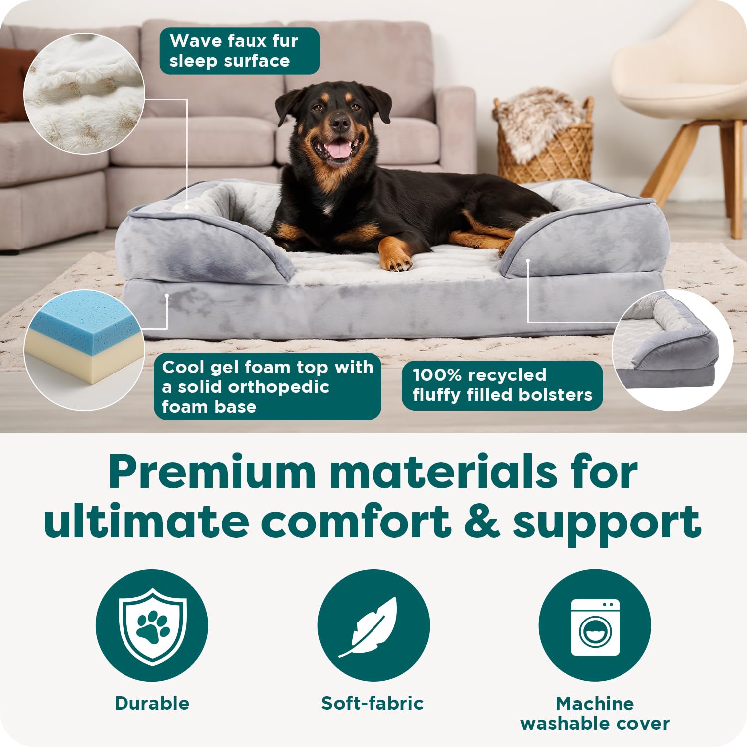 FurHaven removable washable cover makes cleanup simple and quick