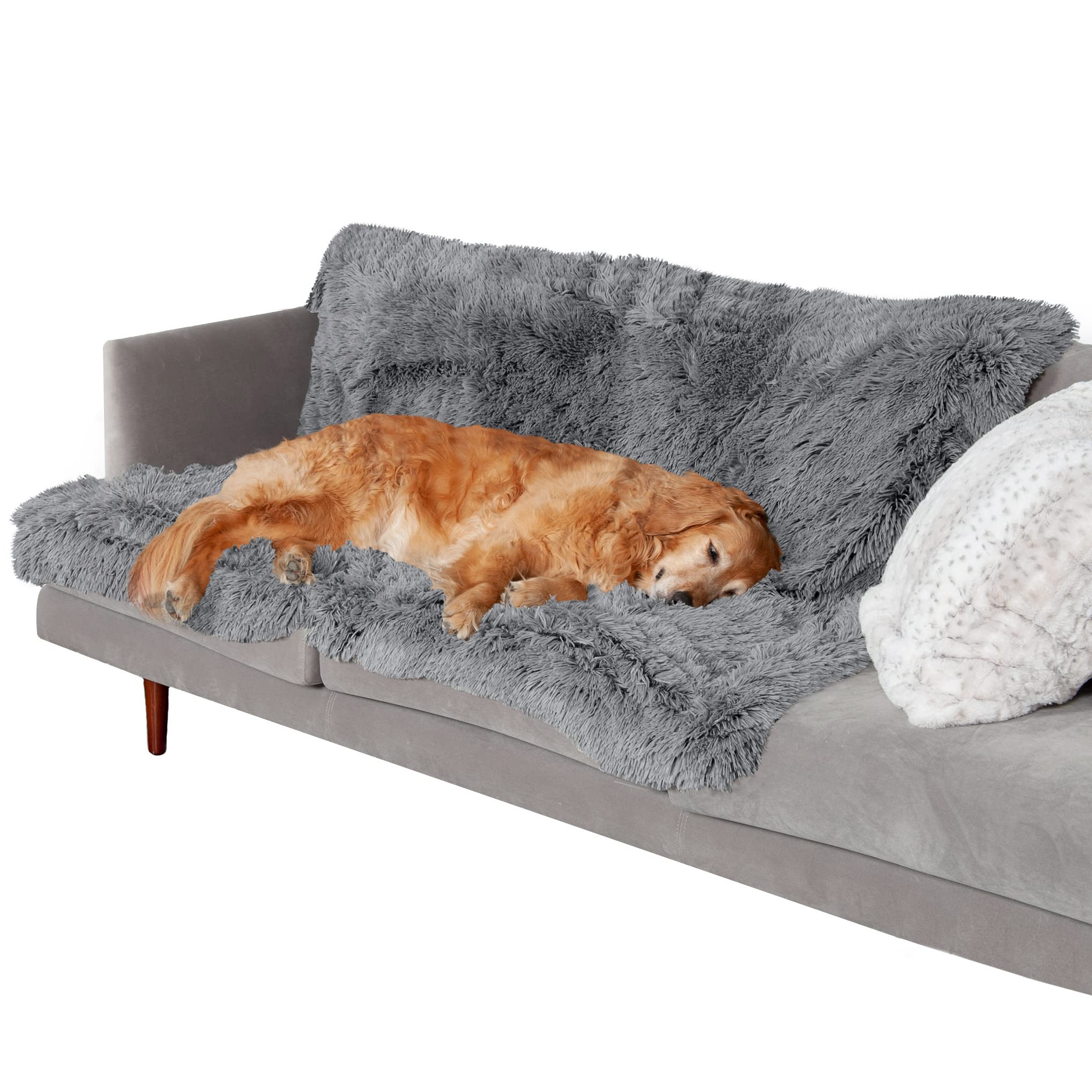 FurHaven waterproof throw blanket on sofa protects furniture.