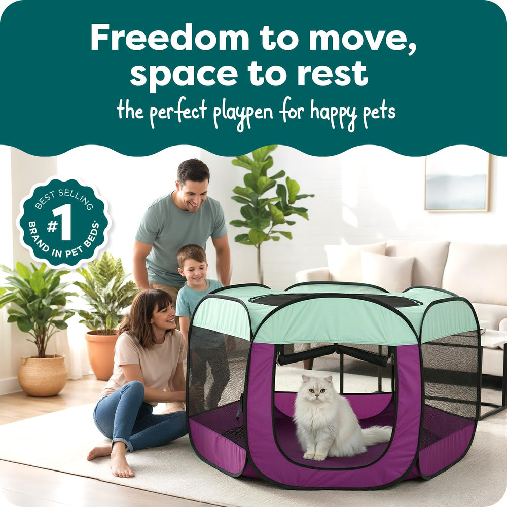 XL pop-up playpen with ground stakes for outdoors