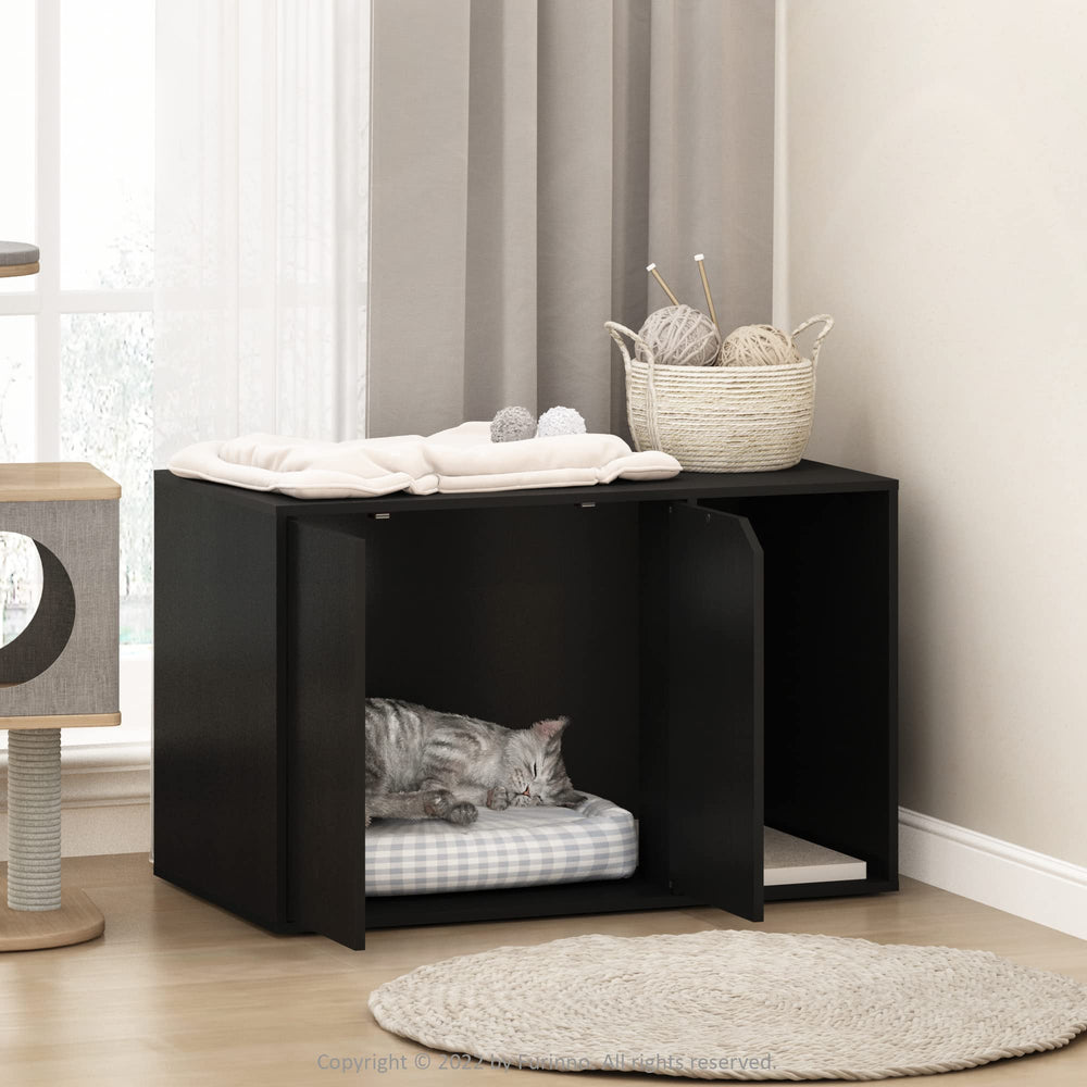 Furinno Peli litter box enclosure side entrance, easy access and mess control.