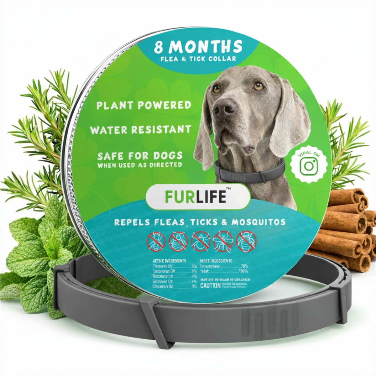 FurLife flea and tick collar for dogs is waterproof and grey for all-weather wear.