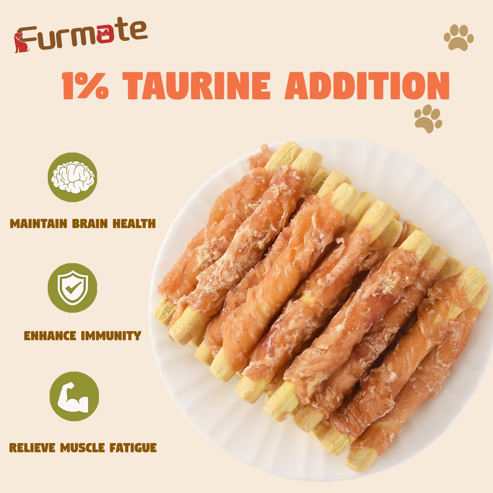 Furmate chicken jerky wrapped treats-unwrapped showcases durable chews for training rewards