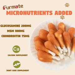 Furmate Chicken-Wrapped Calcium Bone Closeup: textured chew supports teething and jaw engagement.