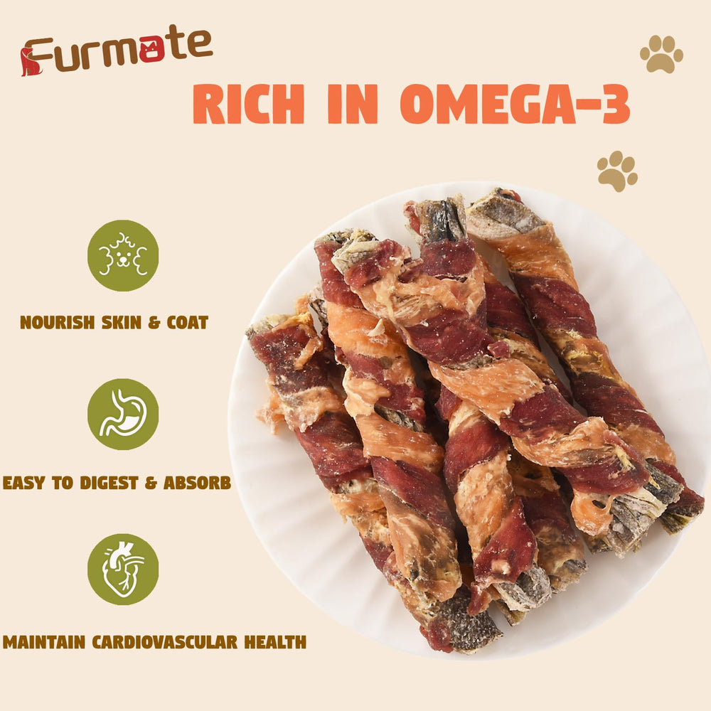 Furmate cod skin stick emphasizes omega-3 rich formula for coat shine.