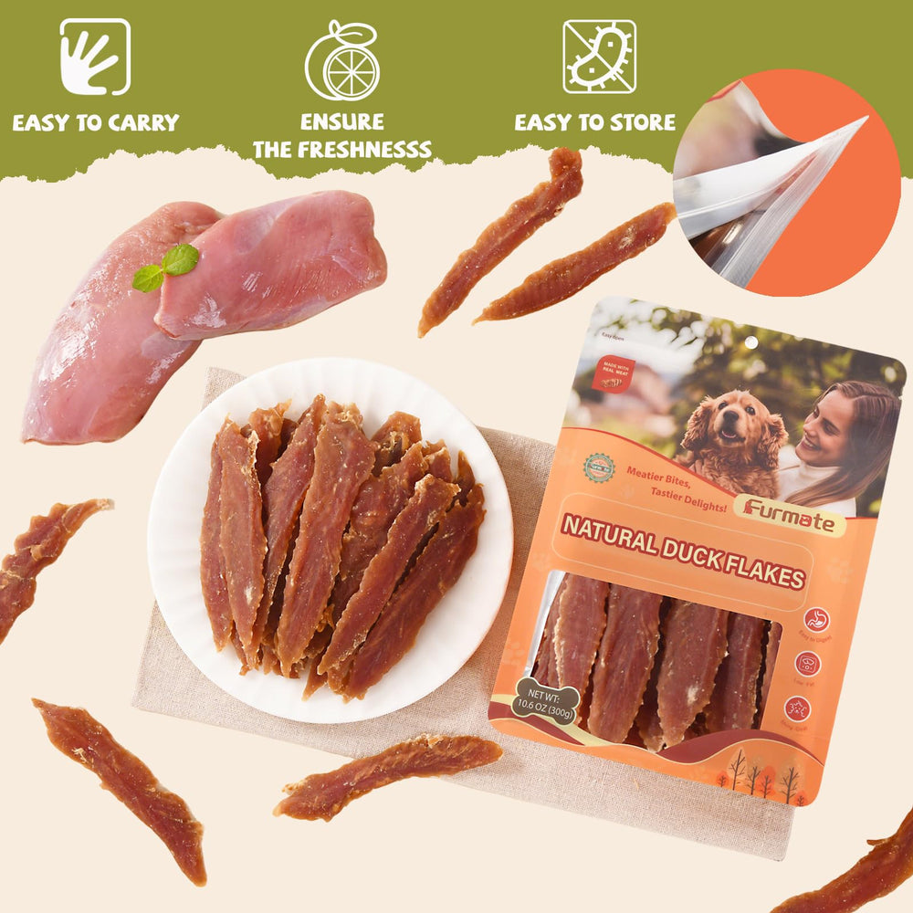 Ingredients label visible on Furmate jerky bag, no artificial additives.