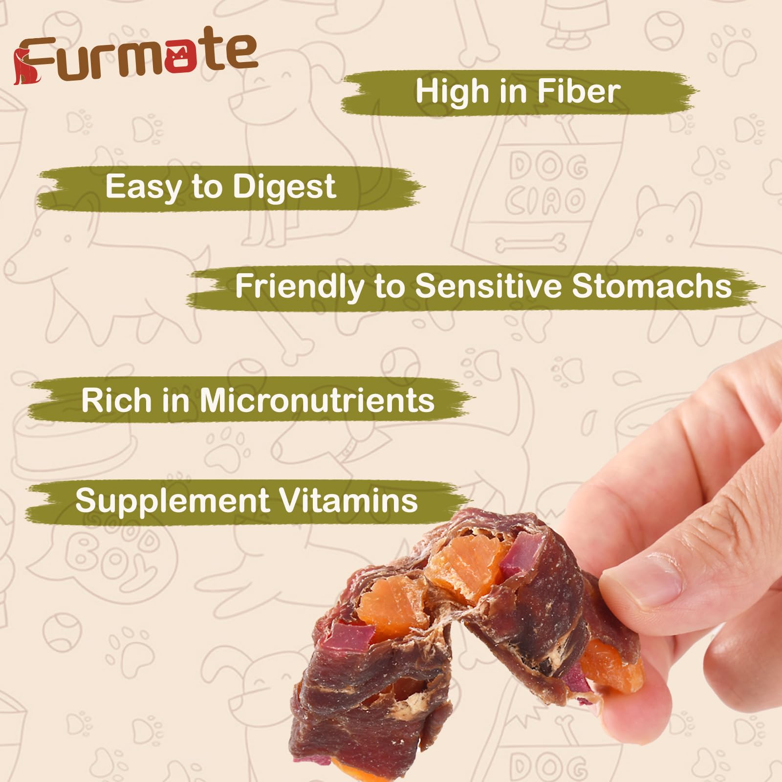 Furmate low-fat-dog-snacks serving shot suitable for weight management.