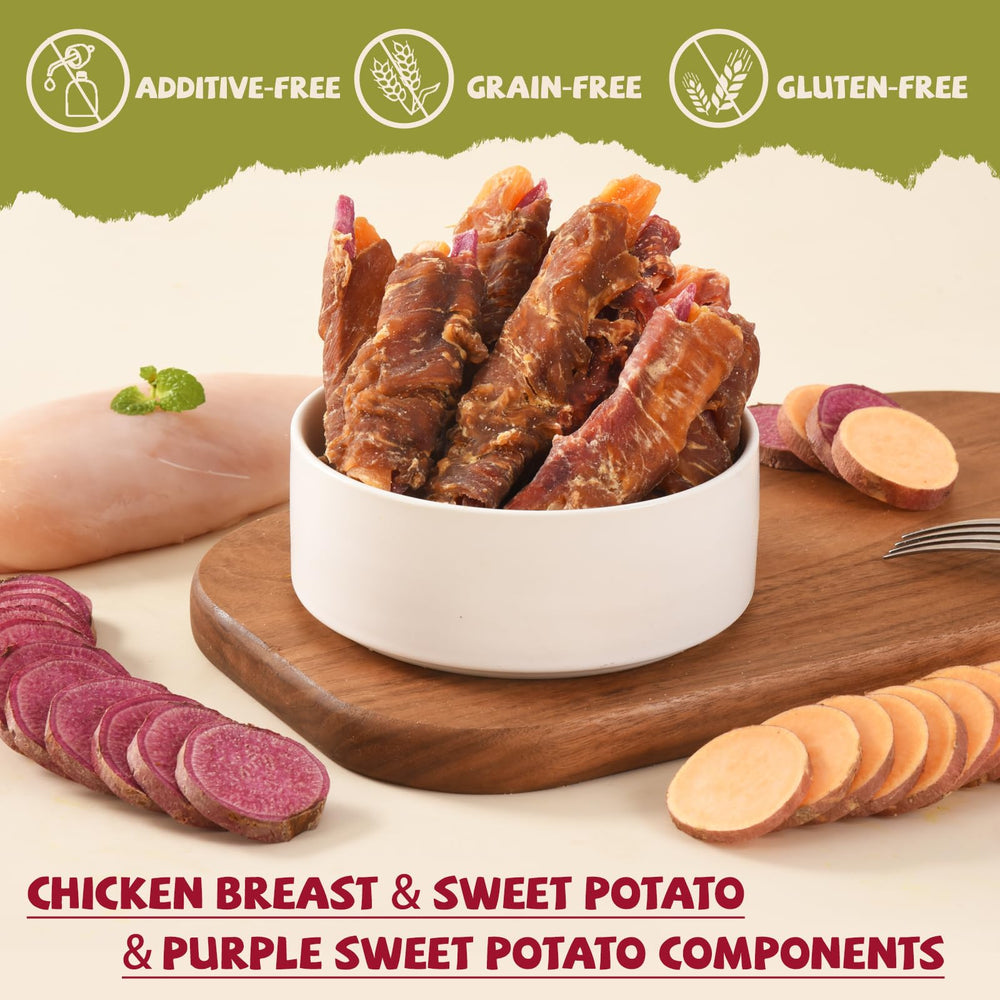 Furmate sweet potato wrap closeup dog treat with dual potato flavors for training