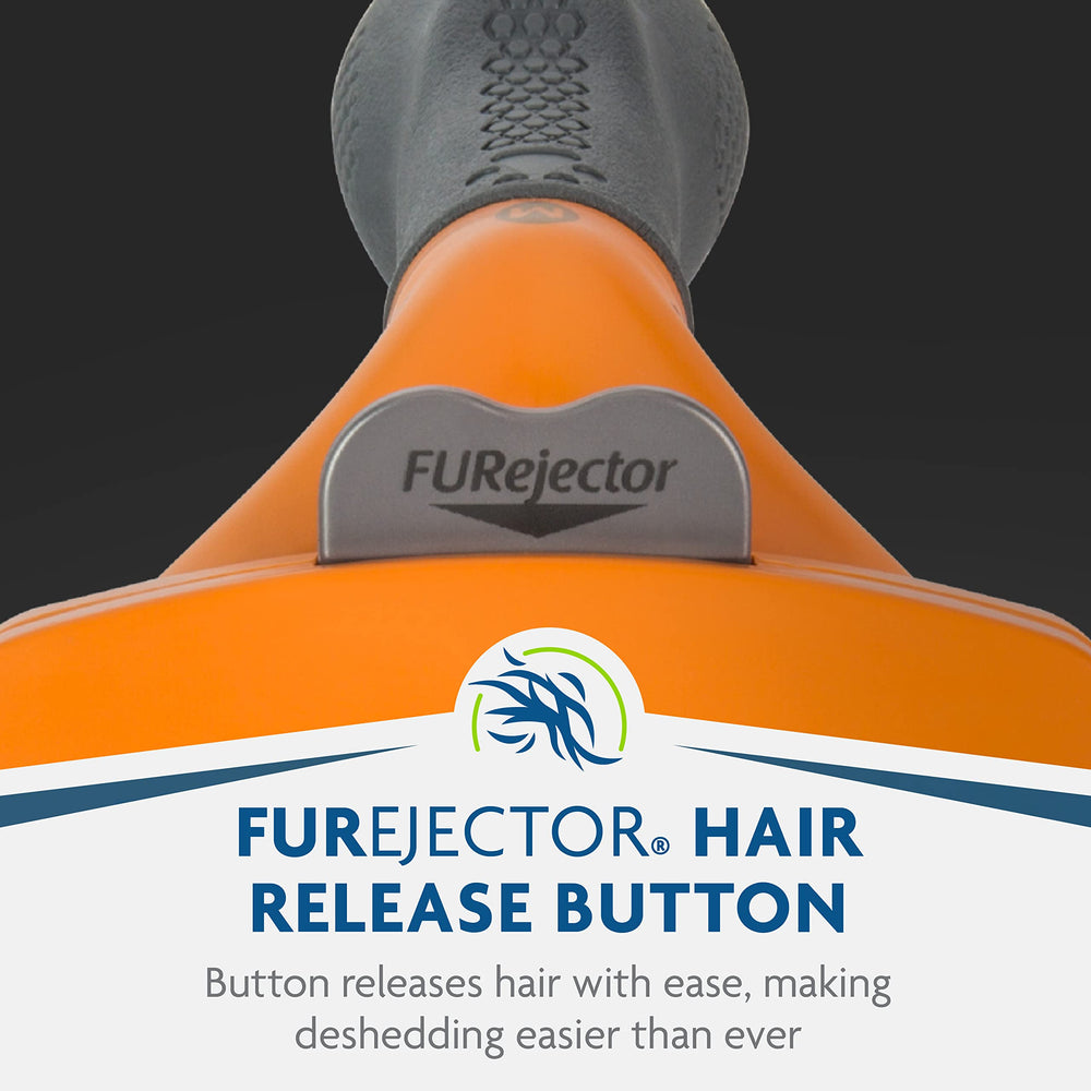 FURminator curved-edge grooming follows your dog’s contours for gentle deshed