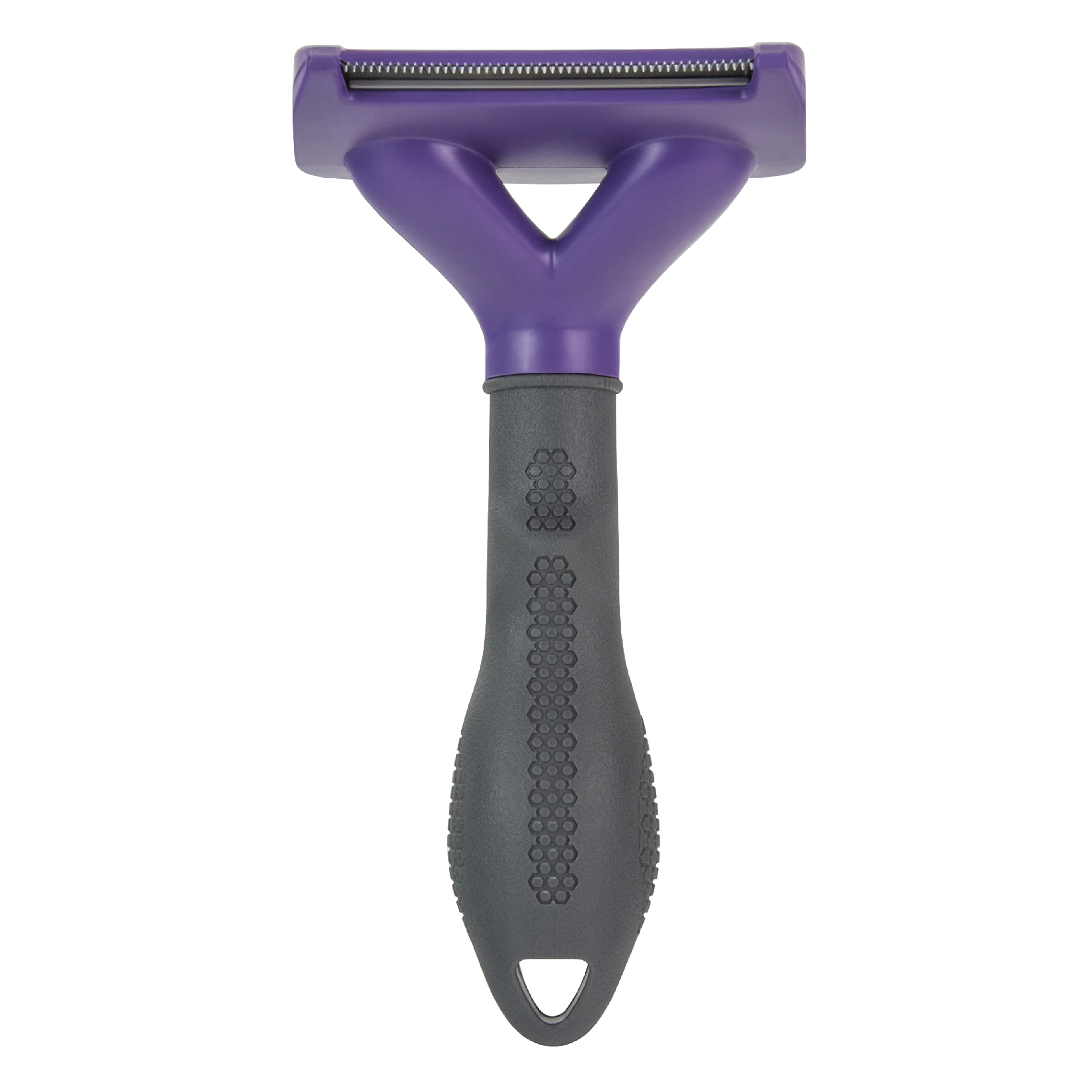 FURminator FURejector button releases collected hair during grooming.