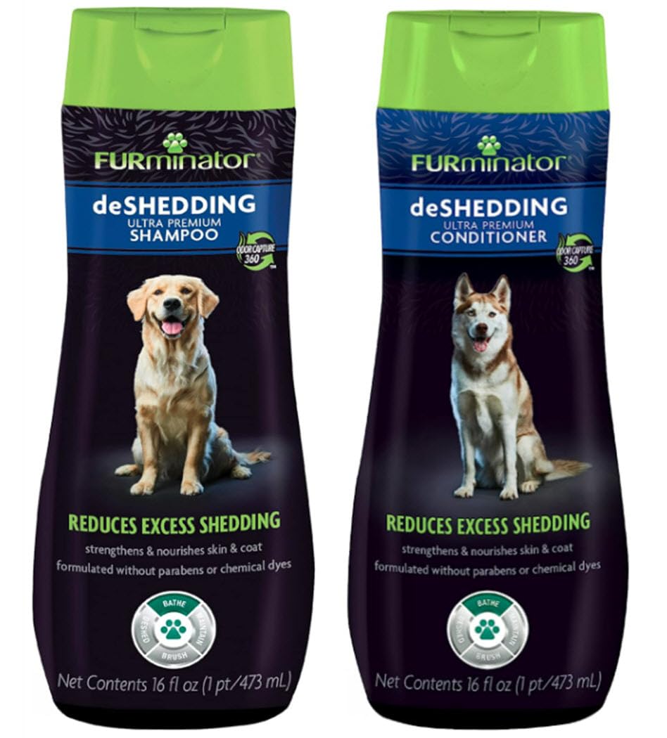 FURminator deshedding shampoo bottle showing gentle cleansing for a smoother coat