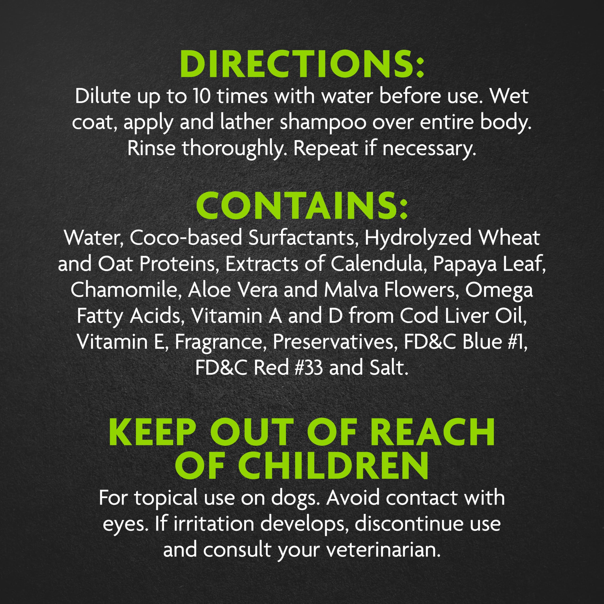 FURminator deshedding shampoo label graphic showing ingredients for shedding control