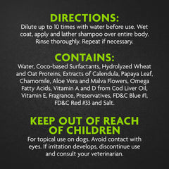 FURminator deshedding shampoo label graphic showing ingredients for shedding control