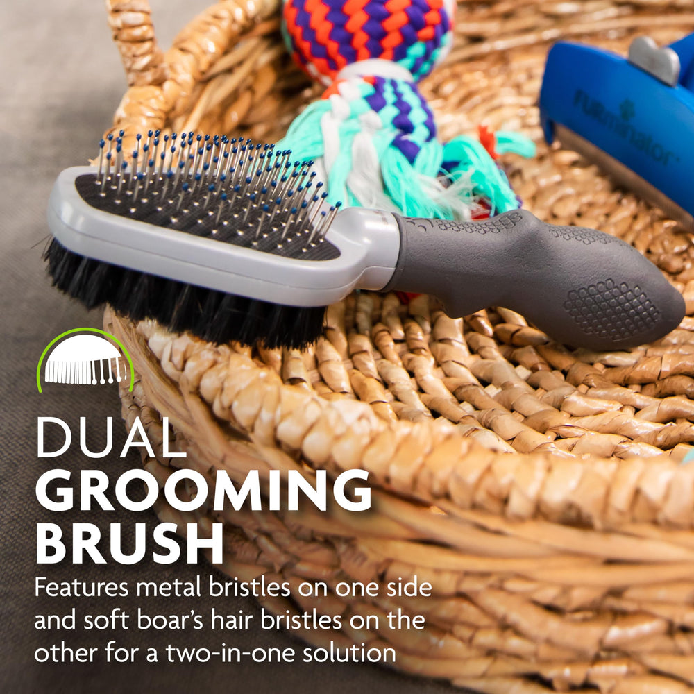FURminator Dual Grooming Brush two-in-one design grooms and finishes.