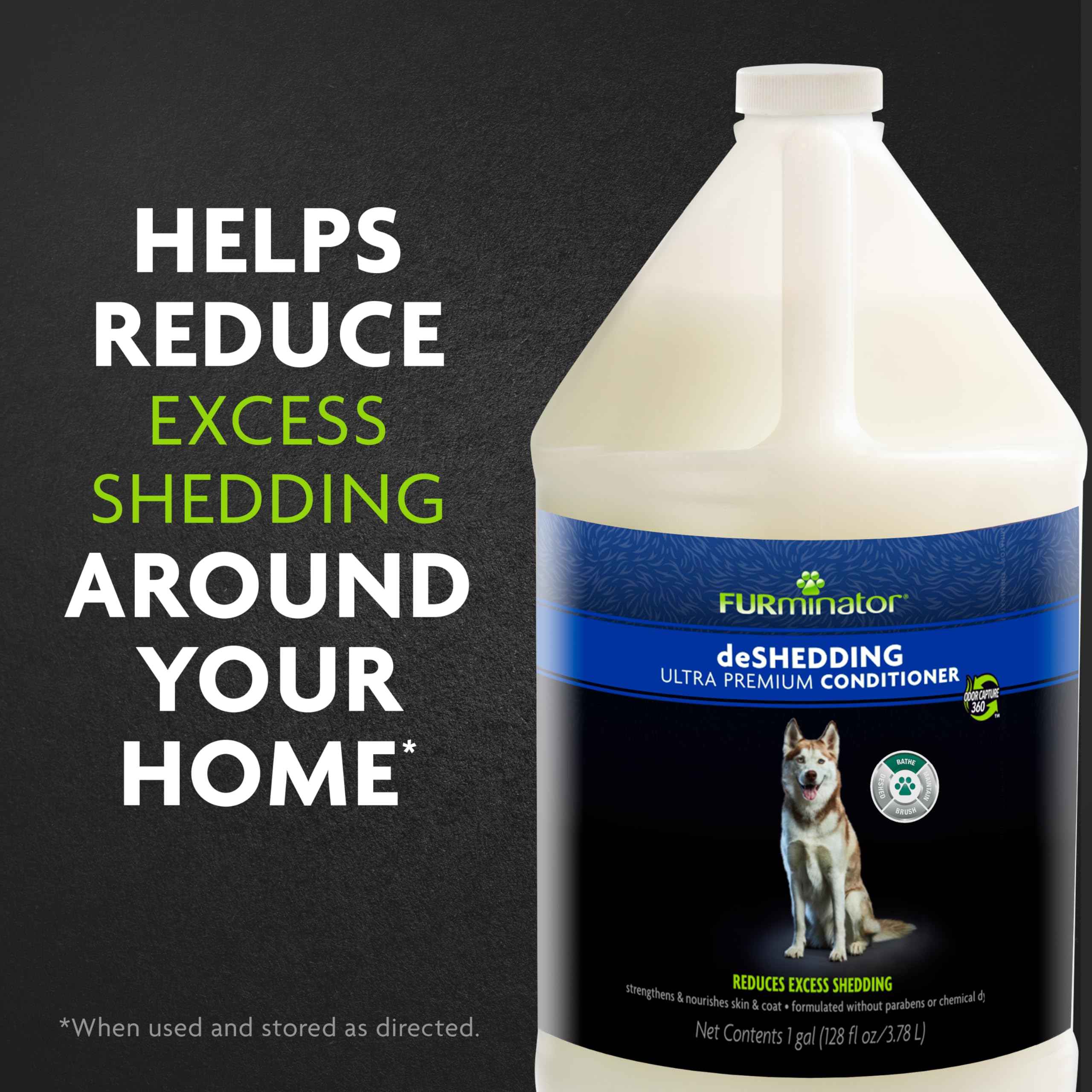 FURminator after-bath finish yields soft, shiny coat with less loose fur.