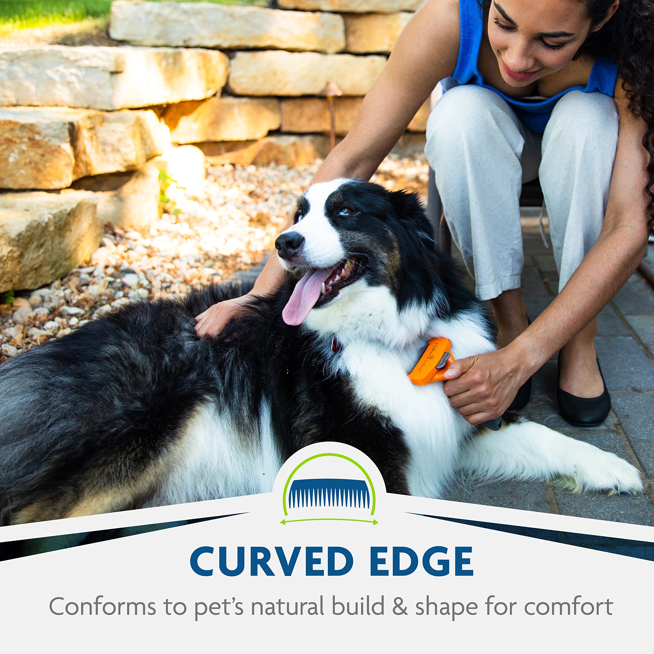 FURminator stainless steel deshedding edge safely removes loose hair through the topcoat