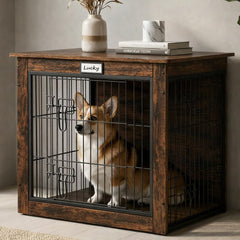 FurnPulse dog crate furniture front door with double locks for secure containment