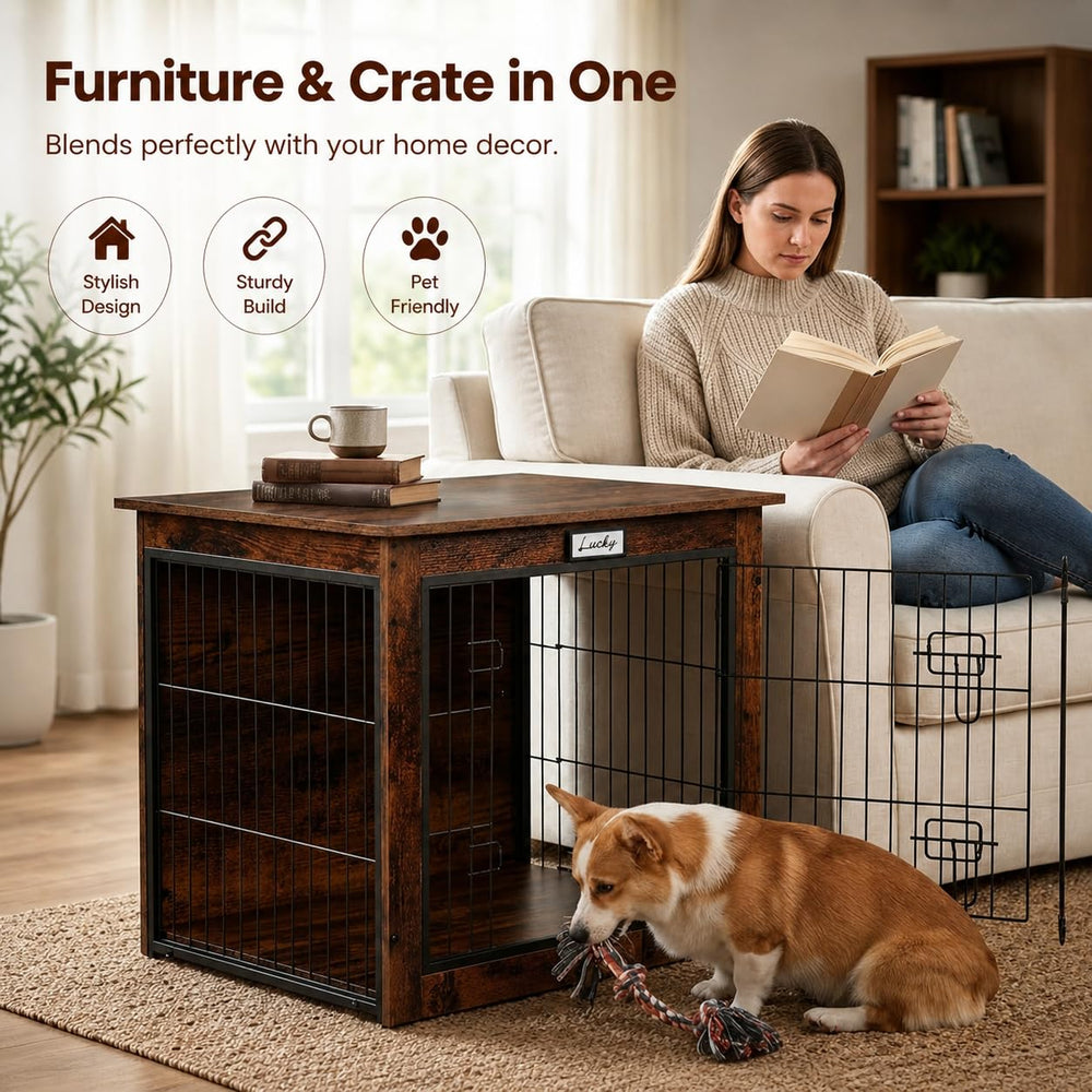FurnPulse dog crate furniture side door demonstrates reversible installation for flexible placement